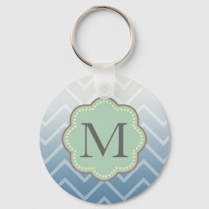 Sky Blue White Chevron Key Ring