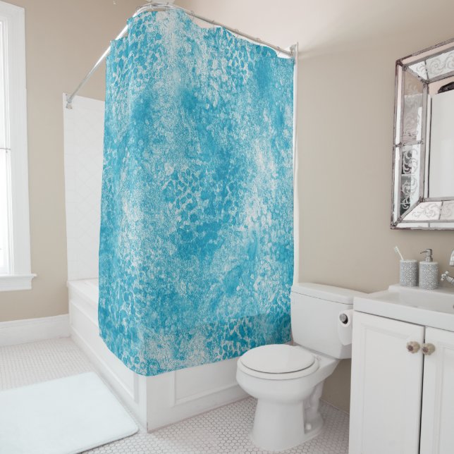 Sky Blue & White Coral Texture Shower Curtain (In Situ)
