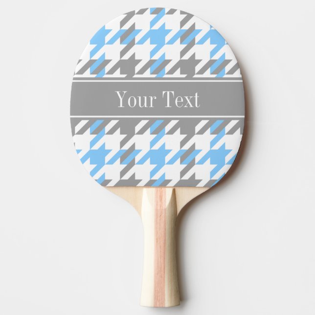 Sky Blue White Dk Grey Houndstooth Name Monogram Ping Pong Paddle (Front)