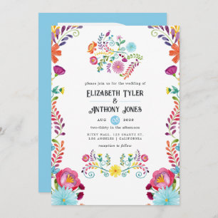Sky Blue & White Floral Mexican Fiesta Wedding Invitation