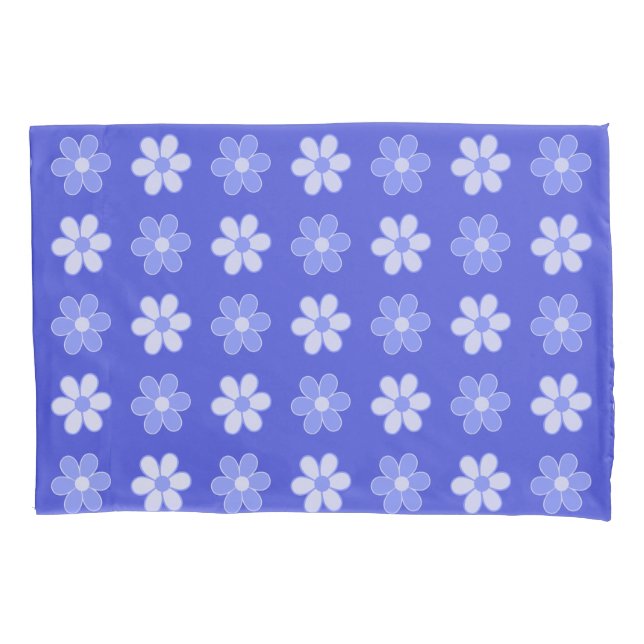 Sky Blue & White Flowers on Blue Pillowcase (Front)
