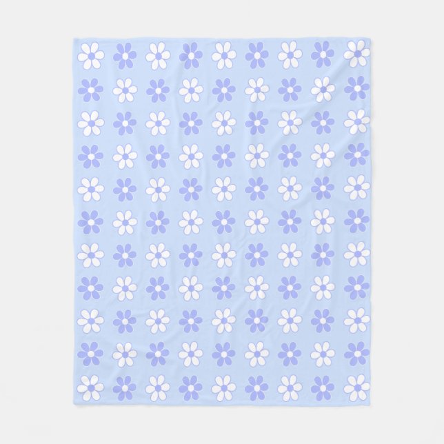 Sky Blue & White Flowers on Light Blue Fleece Blanket (Front)