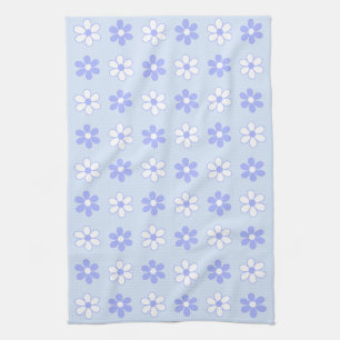 Sky Blue & White Flowers on Light Blue Tea Towel
