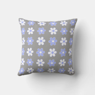 Sky Blue & White Flowers on Silver Grey Cushion