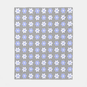Sky Blue & White Flowers on Silver Grey Fleece Blanket