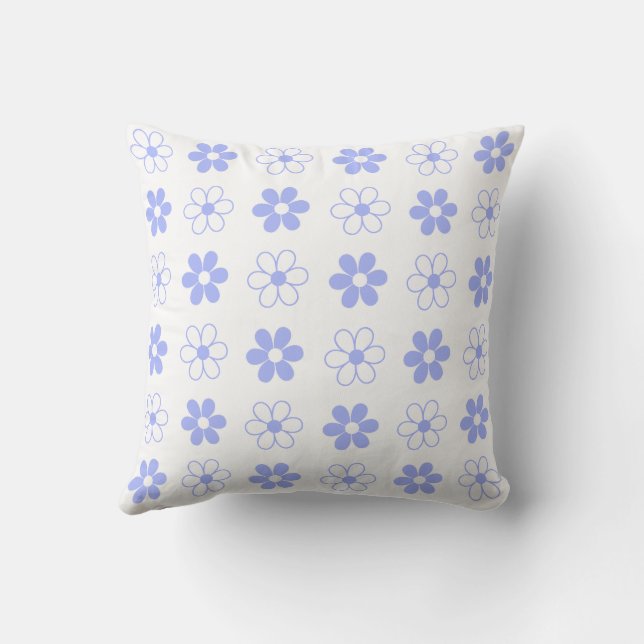 Sky Blue & White Flowers on White Cushion (Back)