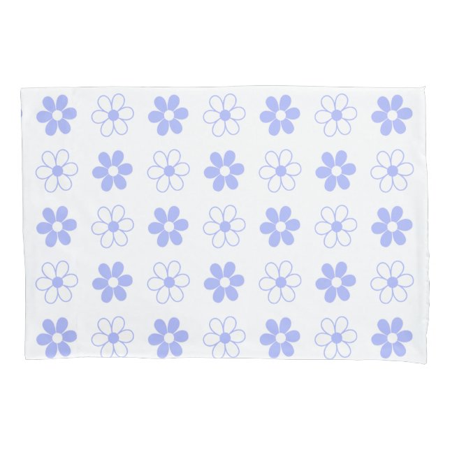 Sky Blue & White Flowers on White Pillowcase (Front)