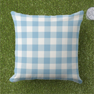 Sky Blue White Gingham Plaid Check Cushion