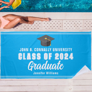 Sky Blue White Graduate 2025 Graduation Keepsake Beach Towel