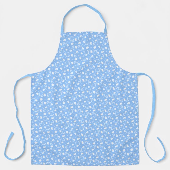 Sky Blue White Liberty Floral Pattern Elegant Apron (Front)