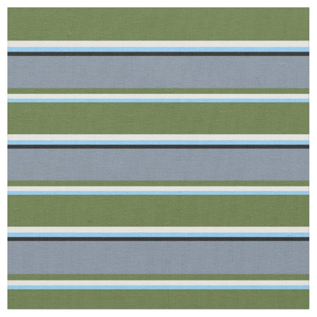 Sky Blue, White, Olive Green, Slate Grey & Black Fabric (Close Up)