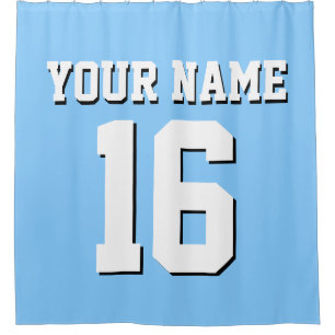 Sky Blue White Sports Jersey Team Jersey Shower Curtain