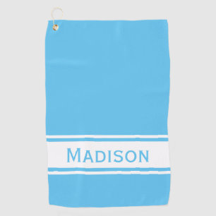Sky Blue White Stripe Modern Name Monogram Golf Towel