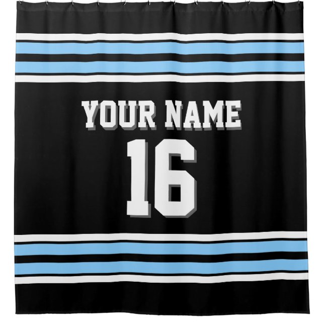 Sky Blue White Stripes Sports Jersey Shower Curtain (Front)
