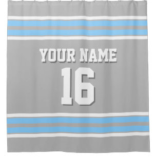 Sky Blue White Stripes Sports Jersey Shower Curtain
