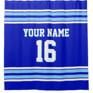 Sky Blue White Stripes Sports Jersey Shower Curtain