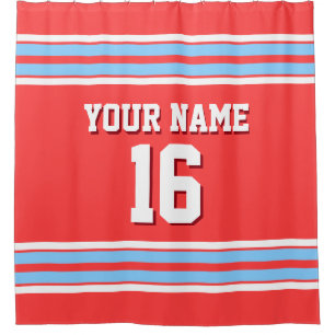 Sky Blue White Stripes Sports Jersey Shower Curtain