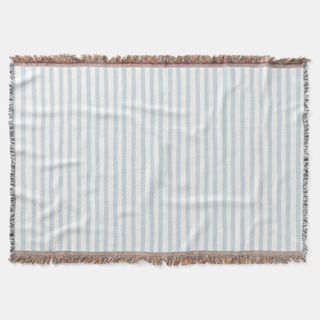 Sky Blue White Stripes Throw Blanket (Front)