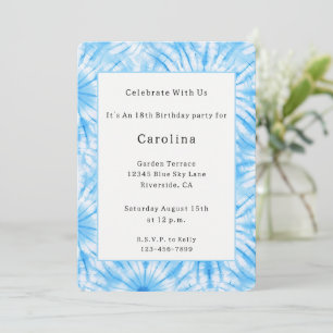 Sky Blue White Tie Dye Birthday Invitation