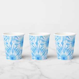 Sky Blue White Tie Dye Birthday Paper Cups