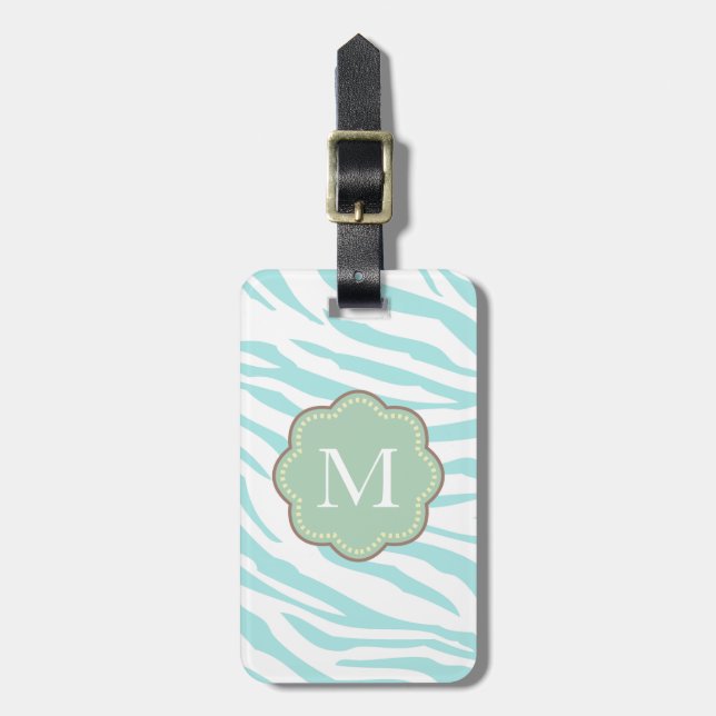 Sky Blue White Zebra Animal Luggage Tag (Front Vertical)