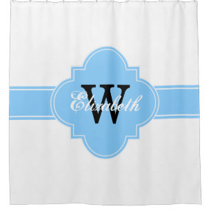 Sky Blue Wht Moroccan #5 Chevron 1IQRN Shower Curtain