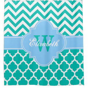 Sky Blue Wht Moroccan #5 Chevron 1IQRN Shower Curtain