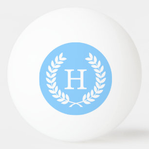 Sky Blue Wht Wheat Laurel Wreath Initial Monogram Ping Pong Ball