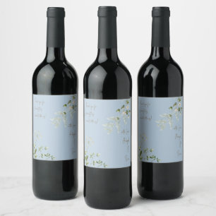 Sky Blue With Love Greenery Wedding  Wine Label