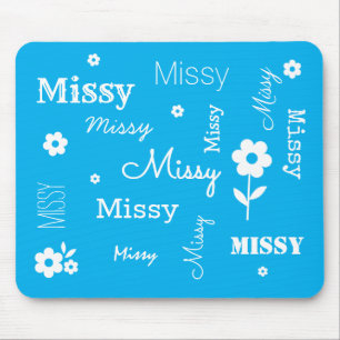Sky Blue with White Flowers, Customised Mouse Pad