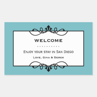 Sky blue wrought iron frame out of town gift bag rectangular sticker
