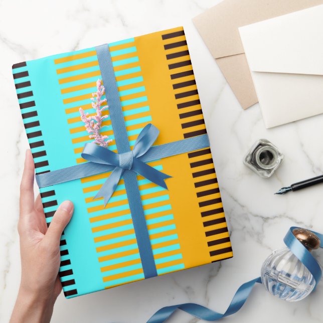 Sky Blue Yellow Brown Striped Face Mask Wrapping Paper (Gifting)