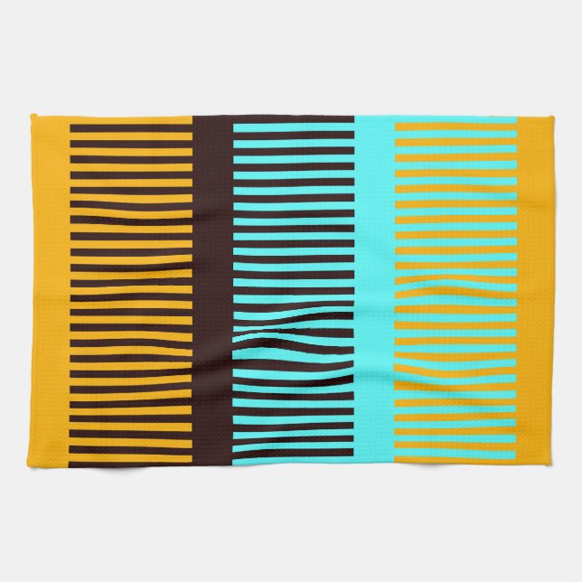 Sky Blue Yellow Brown Stripes Tea Towel (Horizontal)
