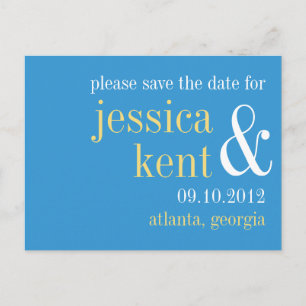 Sky blue yellow typography modern save the date announcement postcard