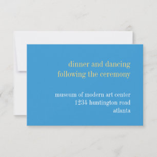 Sky blue yellow typography reception enclosure invitation