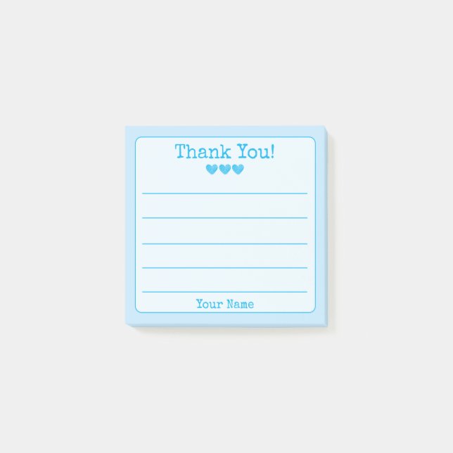 Sky Blue Your Name And Hearts Thank You  Post-it Notes (Front)