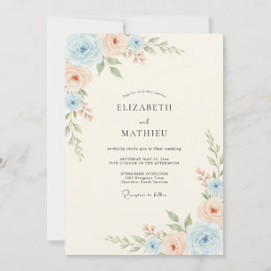 Sky Blush Peach Peony Wedding Invitation