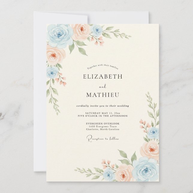 Sky Blush Peach Peony Wedding Invitation (Front)