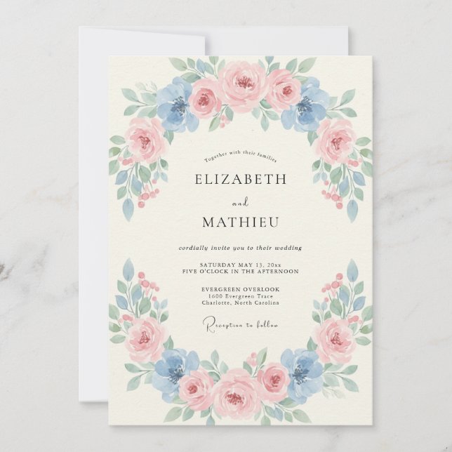 Sky Blush Peony Wedding Invitation (Front)