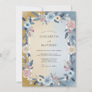 Sky Blush Pink Peony Wedding Invitation