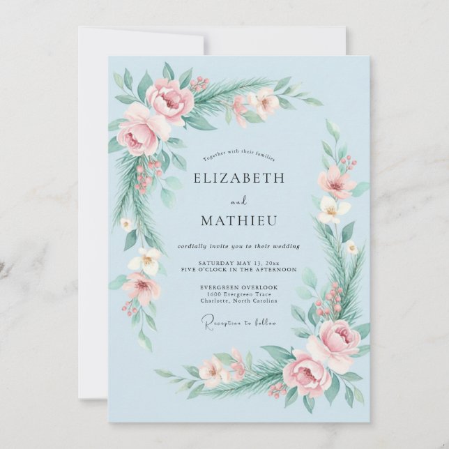 Sky Blush Wildflower Wedding Invitation (Front)