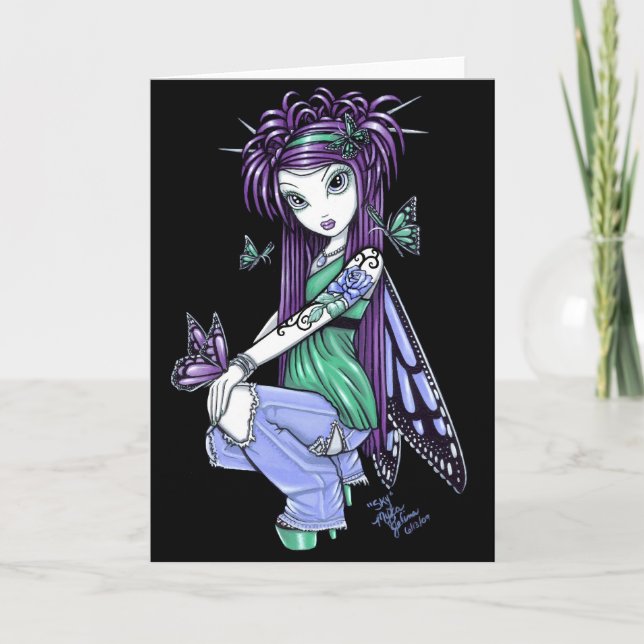 "Sky" Butterfly Rose Tattoo Fairy Card (Front)