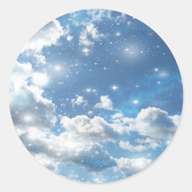 Sky Clouds Sparkles Classic Round Sticker (Front)