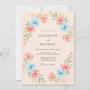 Sky Coral Petal Wedding Invitation