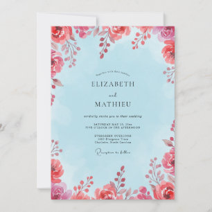 Sky Coral Wildflower Wedding Invitation
