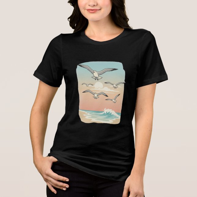 “Sky Dance Seagulls – Beach Freedom Tee” Tri-Blend Shirt (Front)