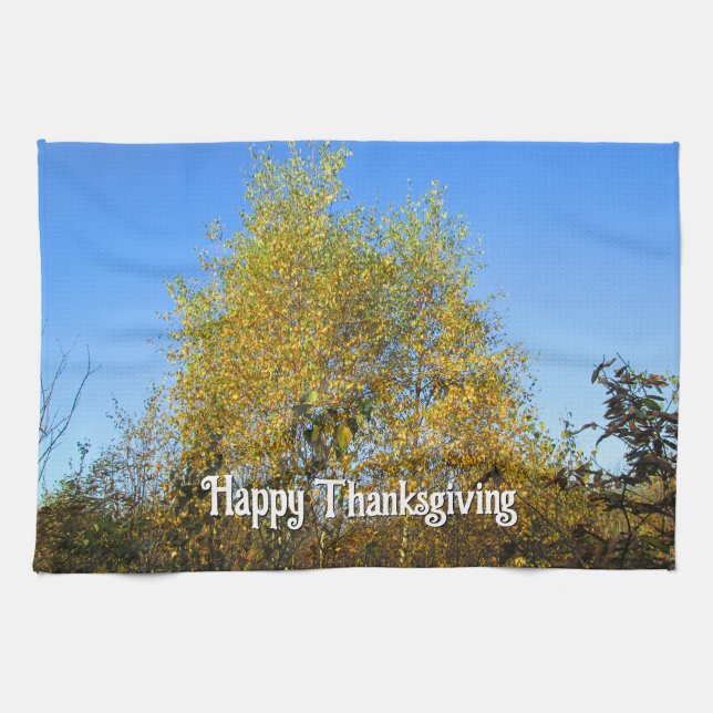 Sky Dancing Autumn Leaves - Custom Thanksgiving Tea Towel (Horizontal)