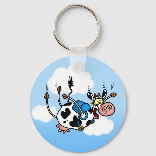 sky diving cow no txt keychain (Front)