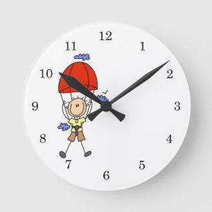 Sky Diving Stick Figure Round Clock