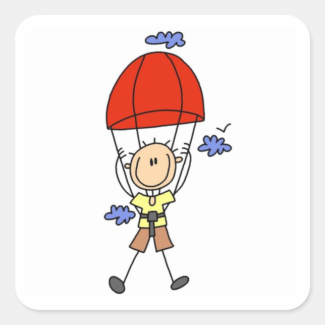 Sky Diving Stick Figure Square Sticker (Front)